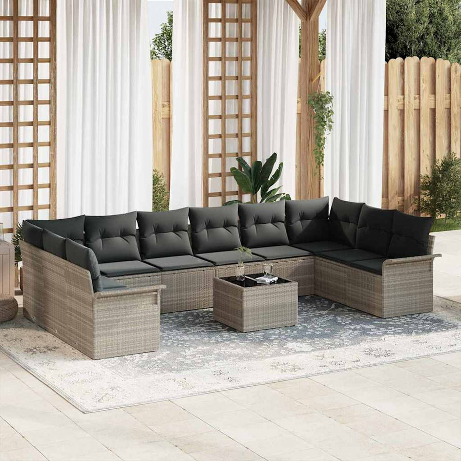 Tuin Sofa Set met kussen met opslag 11 pcs Grijs Poly riet