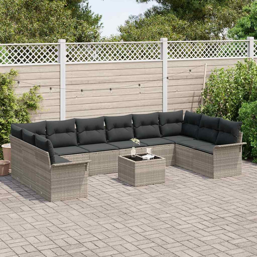 Tuin Sofa Set met kussen met opslag 11 pcs Grijs Poly riet