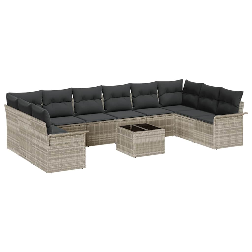 Tuin Sofa Set met kussen met opslag 11 pcs Grijs Poly riet