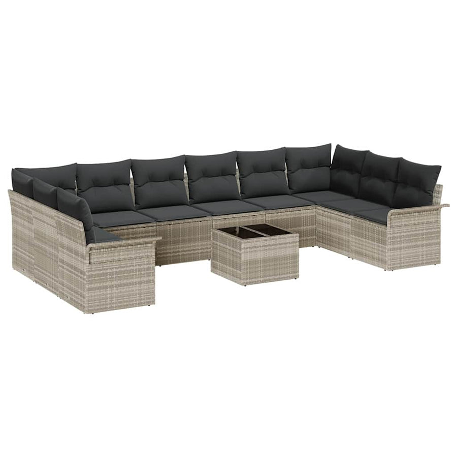 Tuin Sofa Set met kussen met opslag 11 pcs Grijs Poly riet