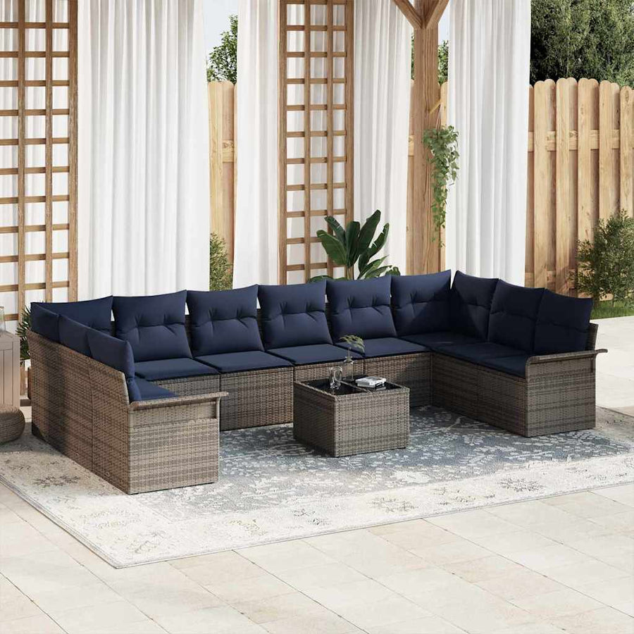 Tuin Sofa Set met opslag 11 pcs Grijs poly rattan