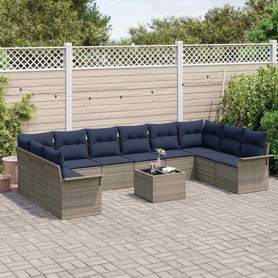 Tuin Sofa Set met opslag 11 pcs Grijs poly rattan