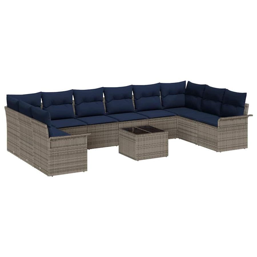 Tuin Sofa Set met opslag 11 pcs Grijs poly rattan
