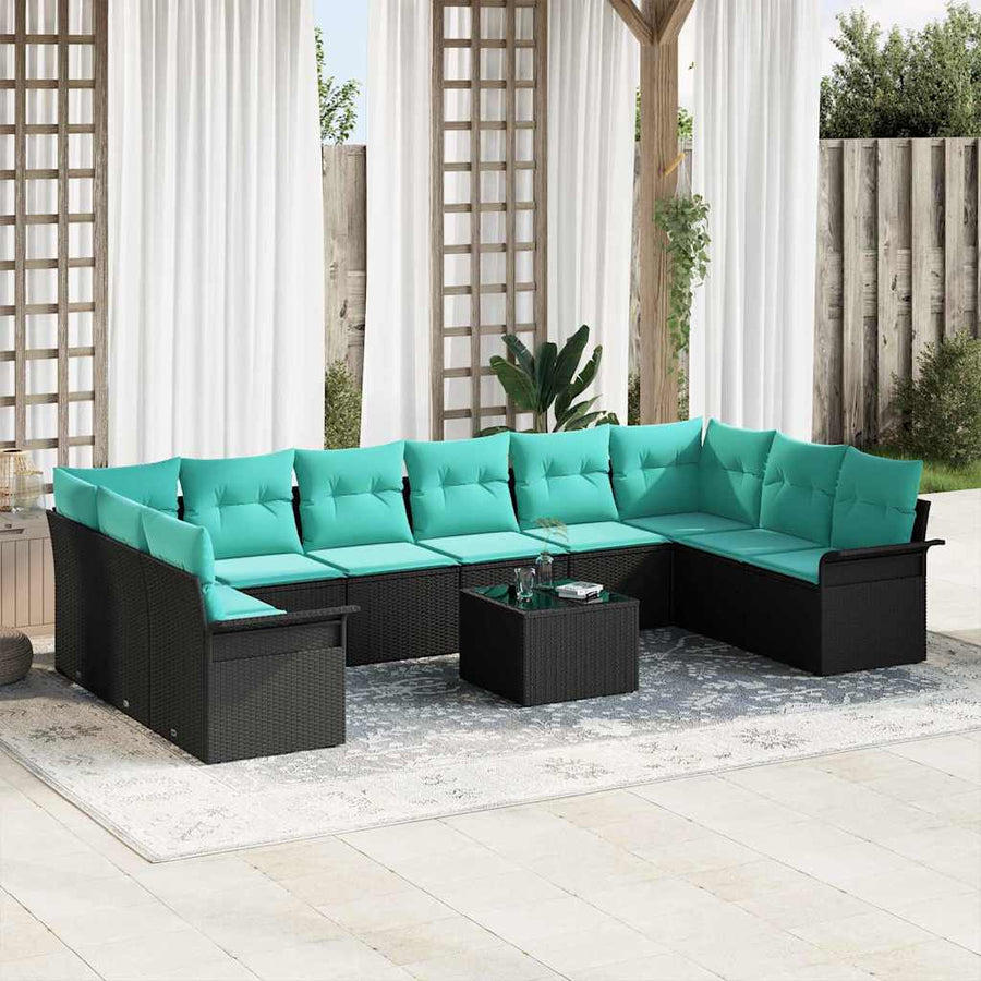 Tuin Sofa Set met opslag 11 pcs Zwart poly rattan