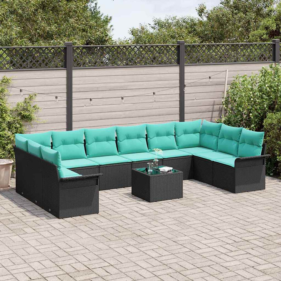 Tuin Sofa Set met opslag 11 pcs Zwart poly rattan