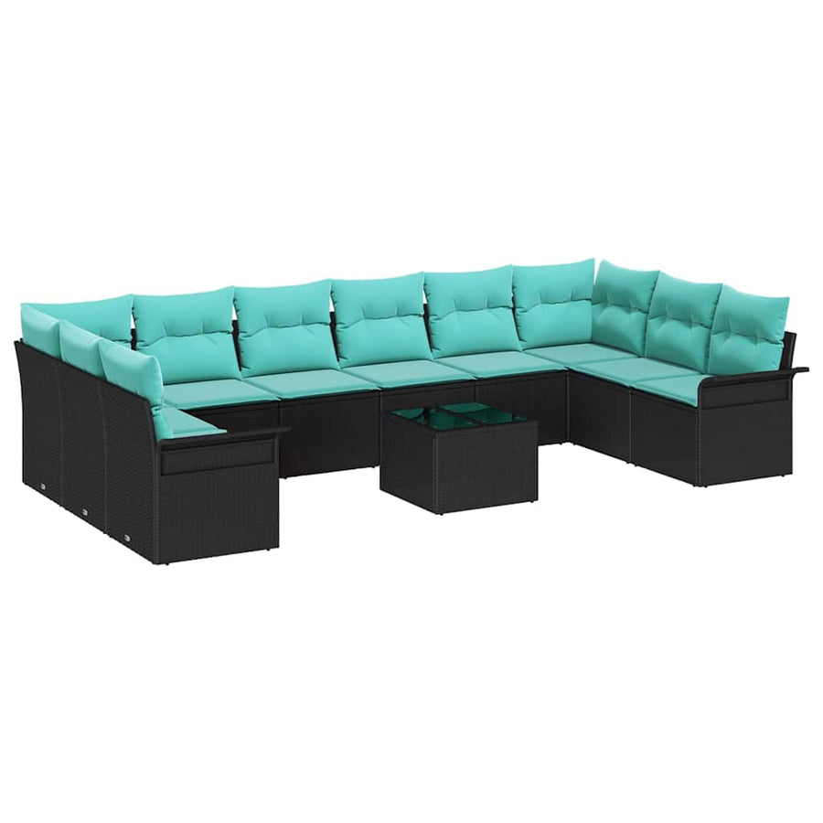 Tuin Sofa Set met opslag 11 pcs Zwart poly rattan