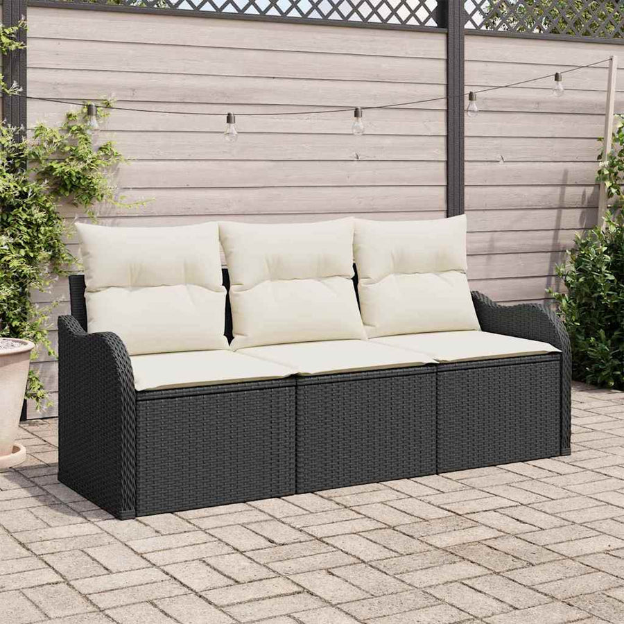 Tuin Sofa Set met kussen met opslag 3 pcs Zwart Poly riet