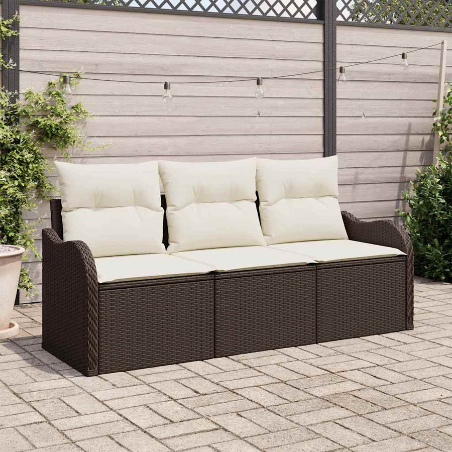 Tuin Sofa Set met kussen met opslag 3 pcs Bruin Poly riet