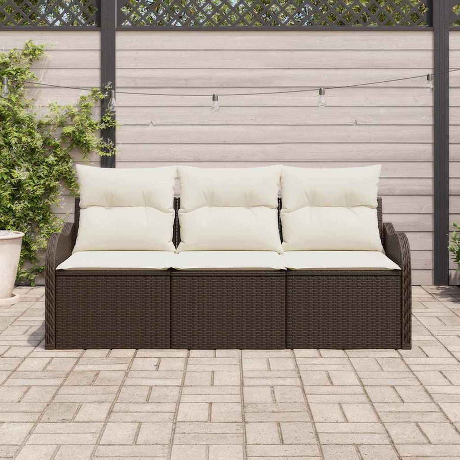 Tuin Sofa Set met kussen met opslag 3 pcs Bruin Poly riet