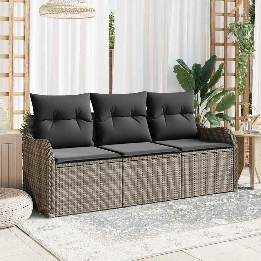 Tuin Sofa Set met kussen met opslag 3 pcs Grijs Poly riet