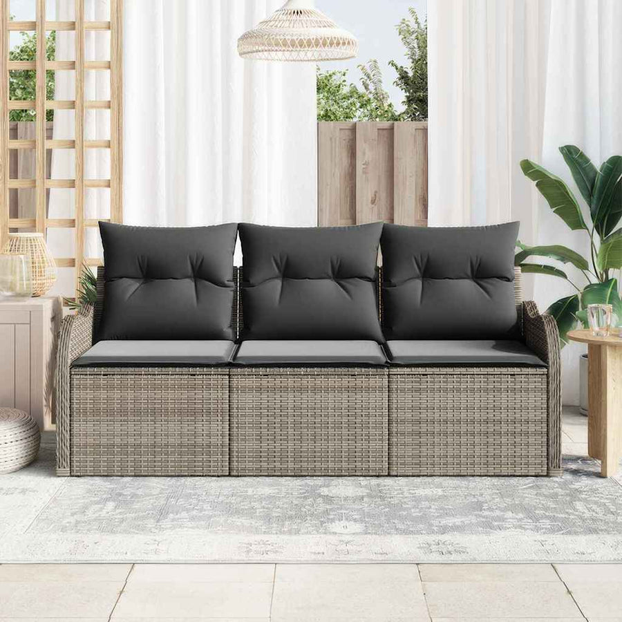 Tuin Sofa Set met kussen met opslag 3 pcs Grijs Poly riet