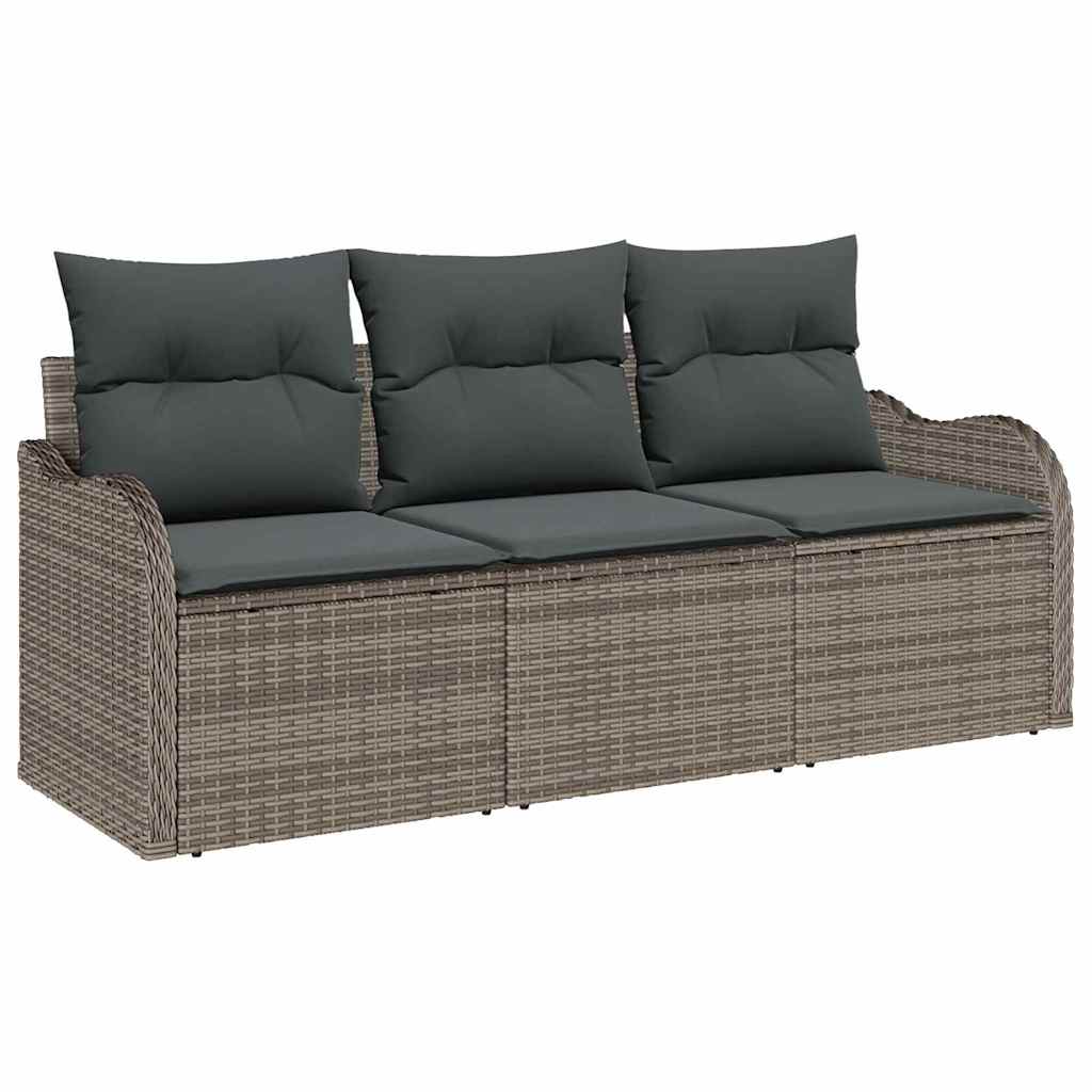 Tuin Sofa Set met kussen met opslag 3 pcs Grijs Poly riet