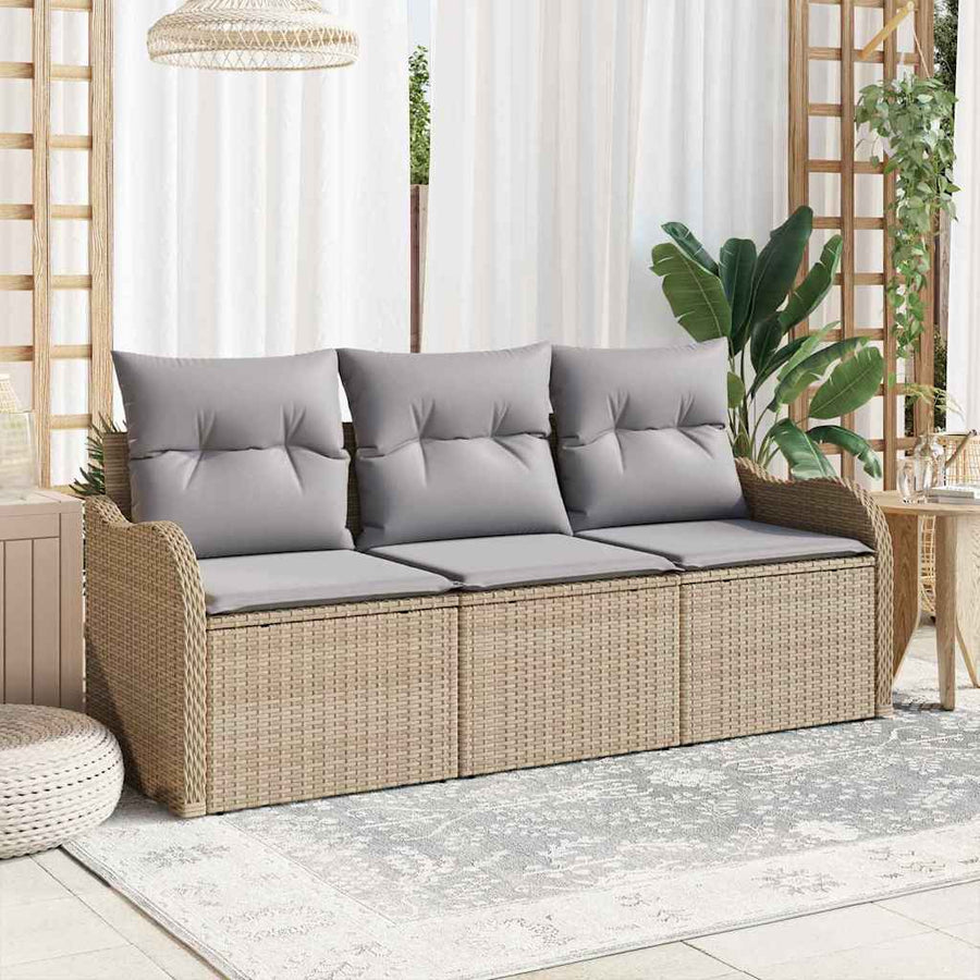 Tuin Sofa Set met kussen met opslag 3 pcs Beige Poly riet