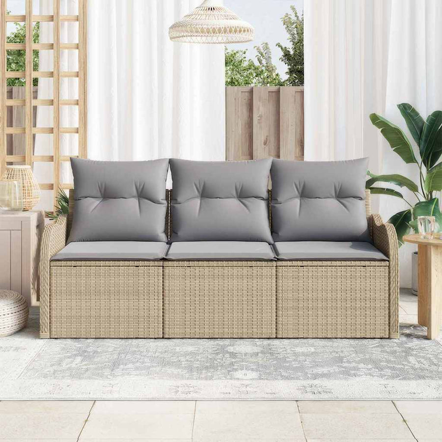 Tuin Sofa Set met kussen met opslag 3 pcs Beige Poly riet
