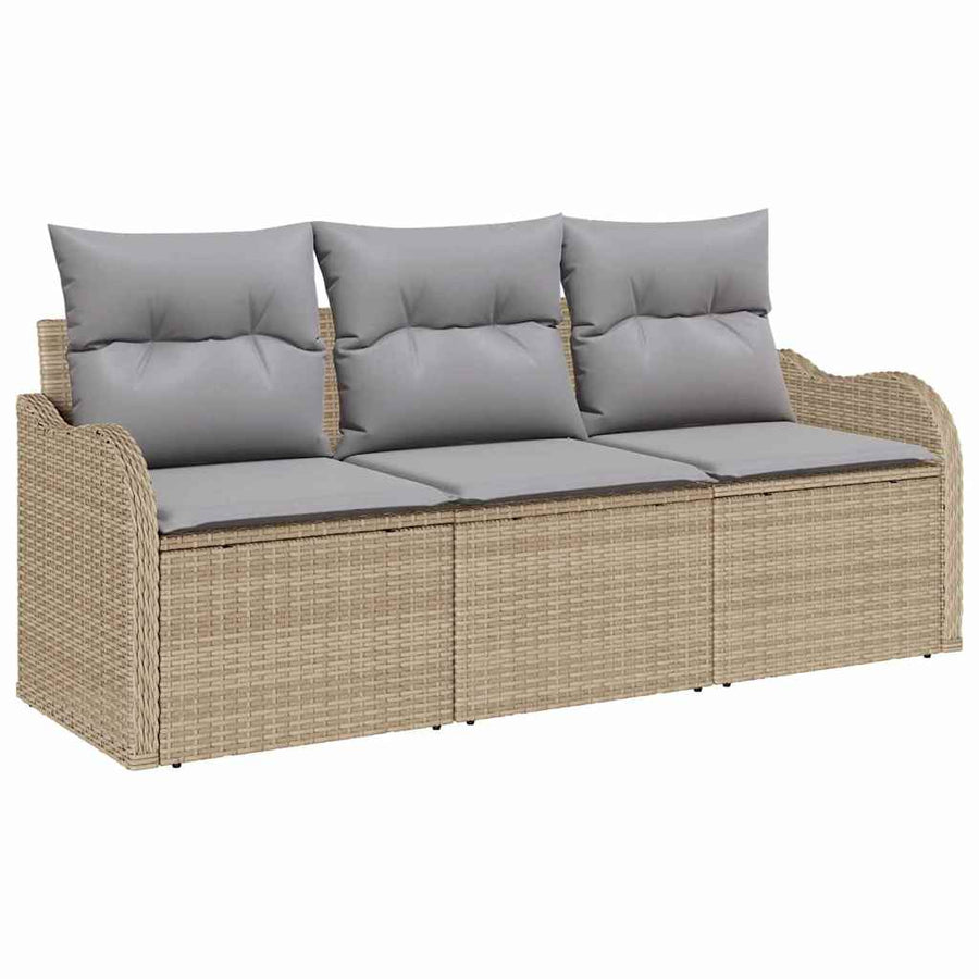 Tuin Sofa Set met kussen met opslag 3 pcs Beige Poly riet