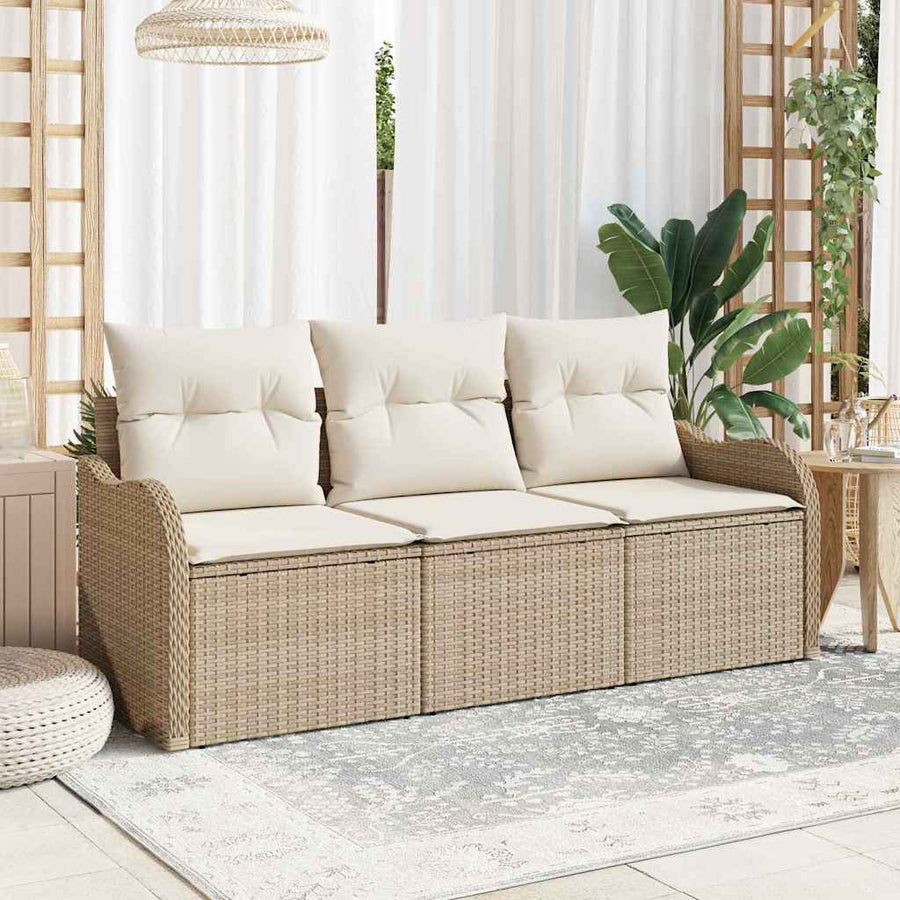 Tuin Sofa Set met kussen met opslag 3 pcs Beige Poly riet