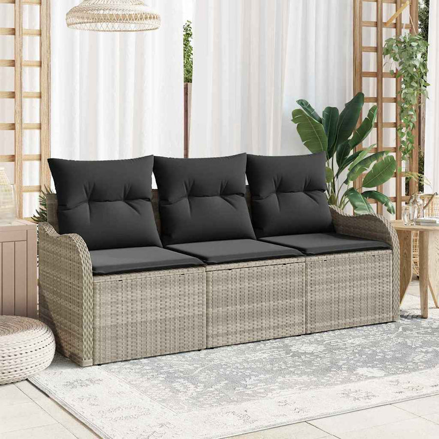 Tuin Sofa Set met kussen met opslag 3 pcs Lichtgrijs Poly riet