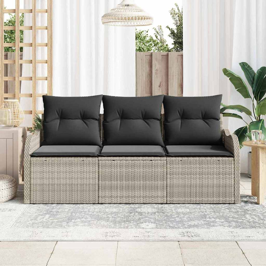 Tuin Sofa Set met kussen met opslag 3 pcs Lichtgrijs Poly riet