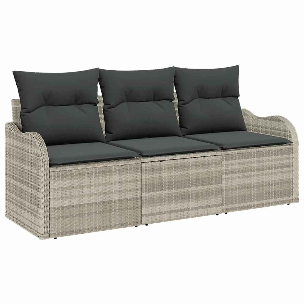Tuin Sofa Set met kussen met opslag 3 pcs Lichtgrijs Poly riet