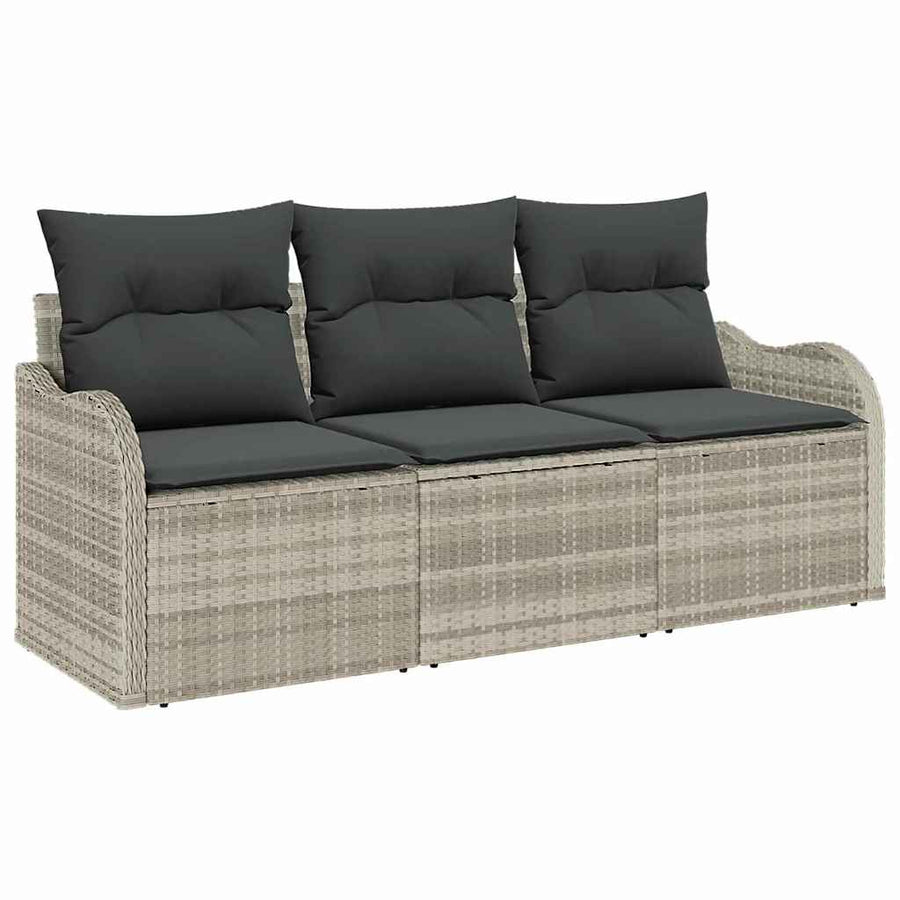 Tuin Sofa Set met kussen met opslag 3 pcs Lichtgrijs Poly riet
