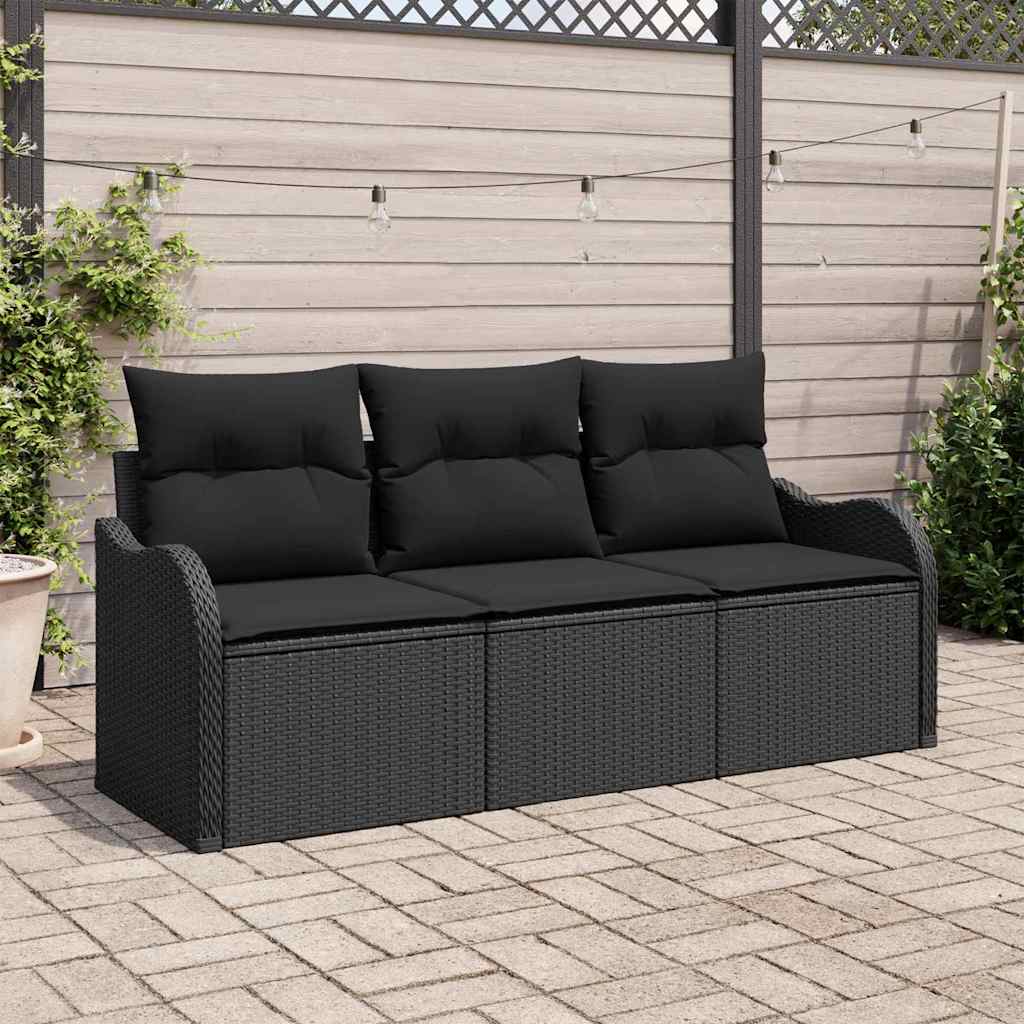 Tuin Sofa Set met kussen met opslag 3 pcs Zwart Poly riet