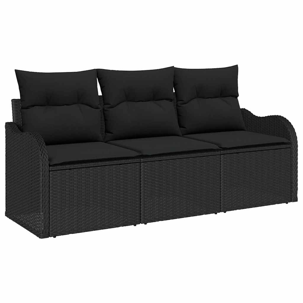 Tuin Sofa Set met kussen met opslag 3 pcs Zwart Poly riet