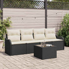 Garden Sofa Set with Storage 5 pcs Black and Cream Poly Rattan