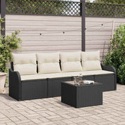 Tuin loungeset 5-delig poly rattan zwart crème