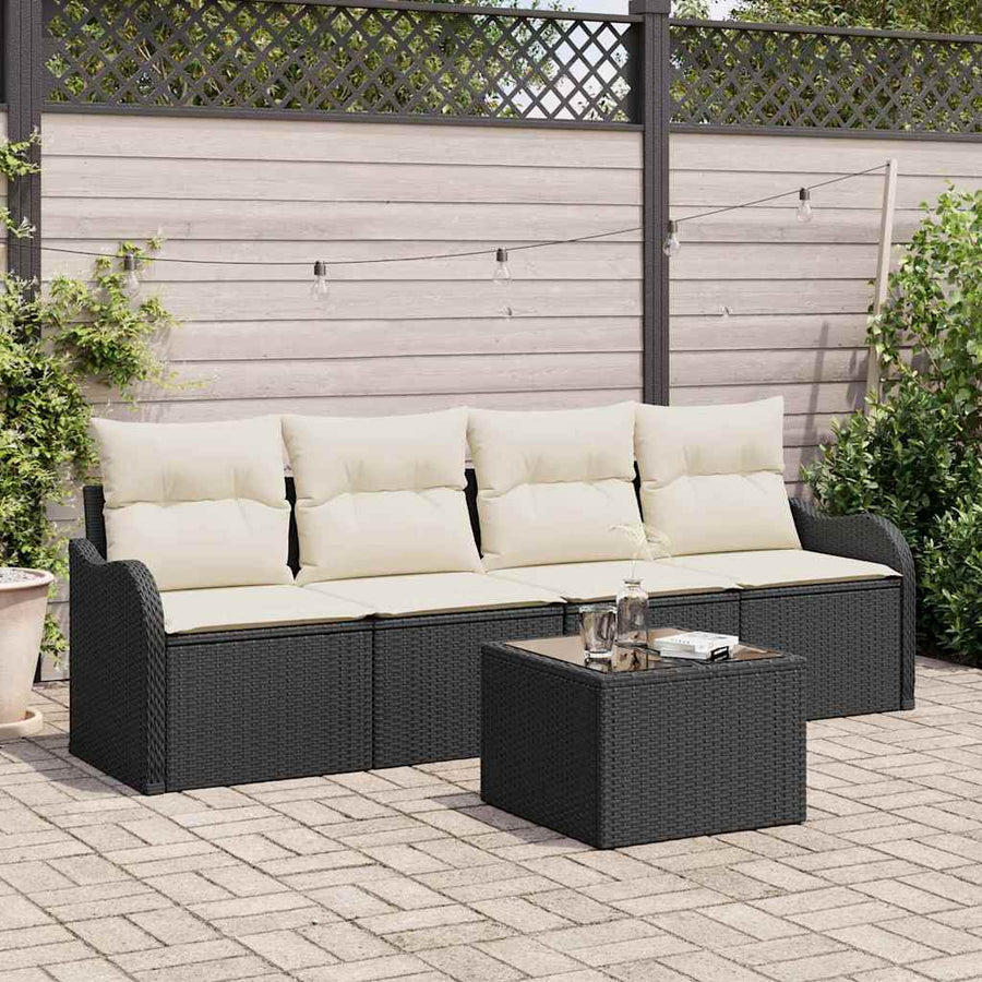 Tuin Sofa Set met opslag 5 pcs Zwart en Crème poly rattan