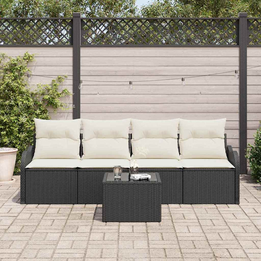 Tuin Sofa Set met opslag 5 pcs Zwart en Crème poly rattan