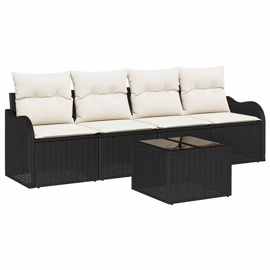 Tuin Sofa Set met opslag 5 pcs Zwart en Crème poly rattan