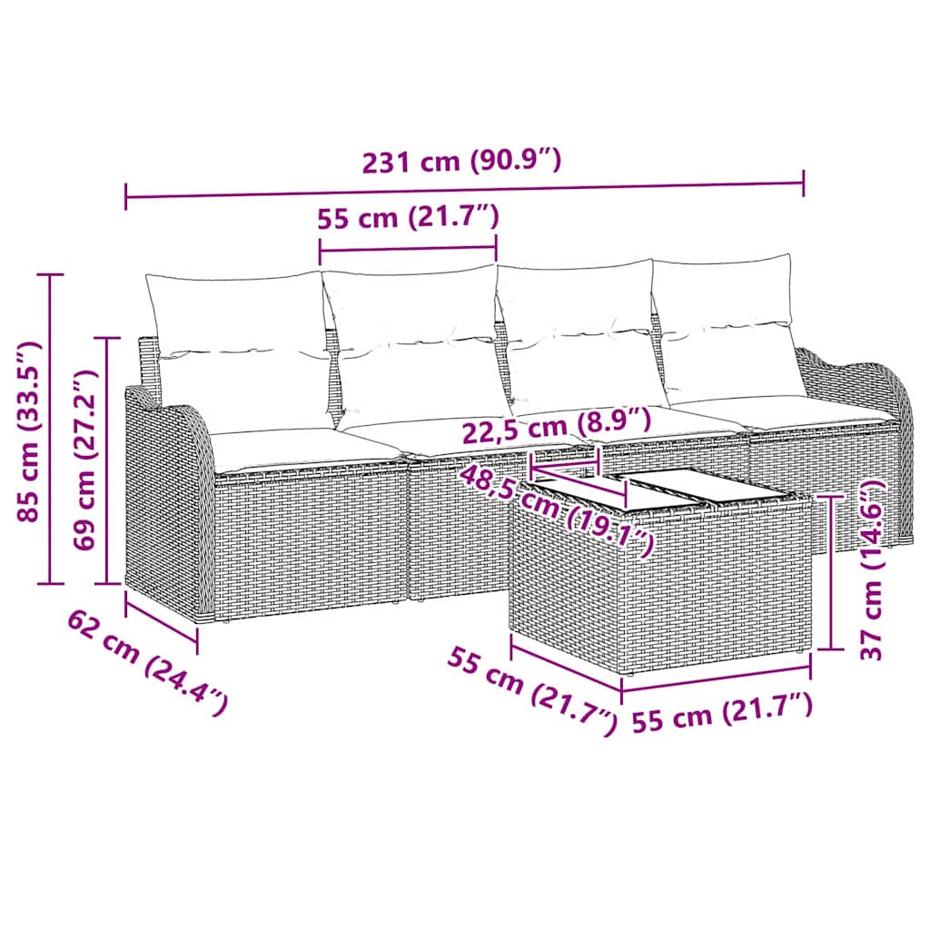 Tuin Sofa Set met opslag 5 pcs Zwart en Crème poly rattan