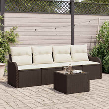 Tuin Sofa Set 5 pcs Bruin en Crème Poly rattan, staal en glas