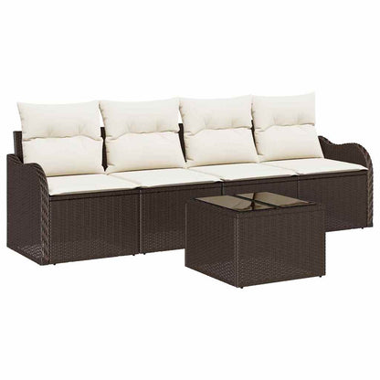 Tuin Sofa Set 5 pcs Bruin en Crème Poly rattan, staal en glas