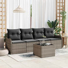 Garden Sofa Set with Cushions 5 pcs Grey Poly Rattan, Steel and Glass
