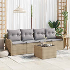 Garden Sofa Set 5 pcs Beige and Grey Poly Rattan, Steel and Glass
