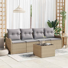 Tuin Sofa Set 5 pcs Beige en Grijs Poly rattan, staal en glas