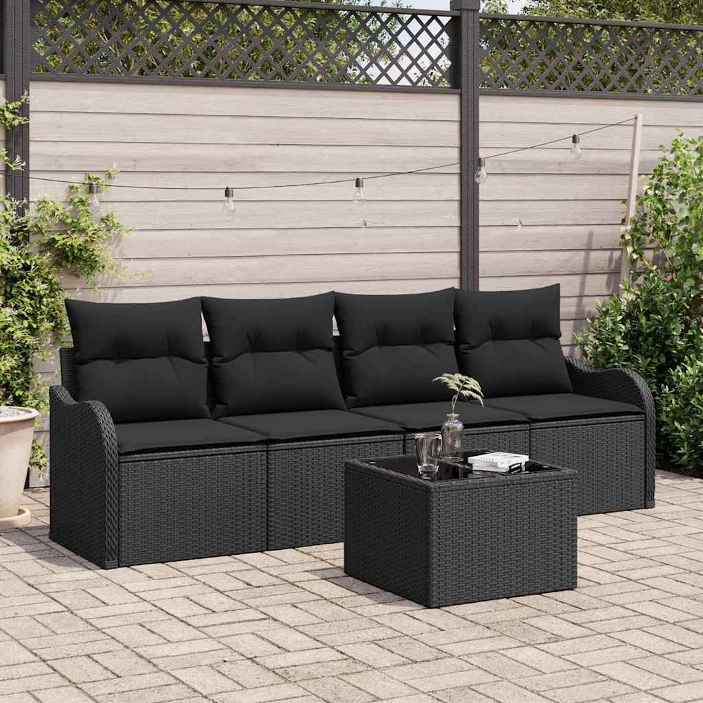 Tuin Sofa Set met opslag met kussen 5 pcs Zwart poly rattan