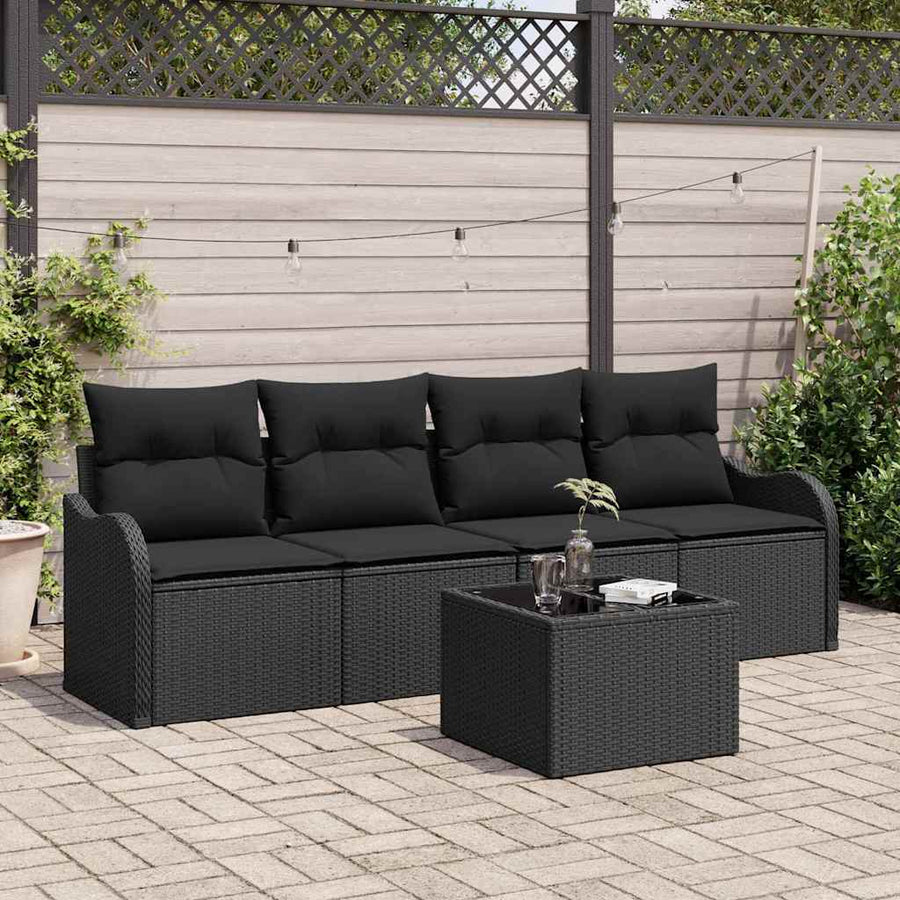 Tuin Sofa Set met opslag met kussen 5 pcs Zwart poly rattan