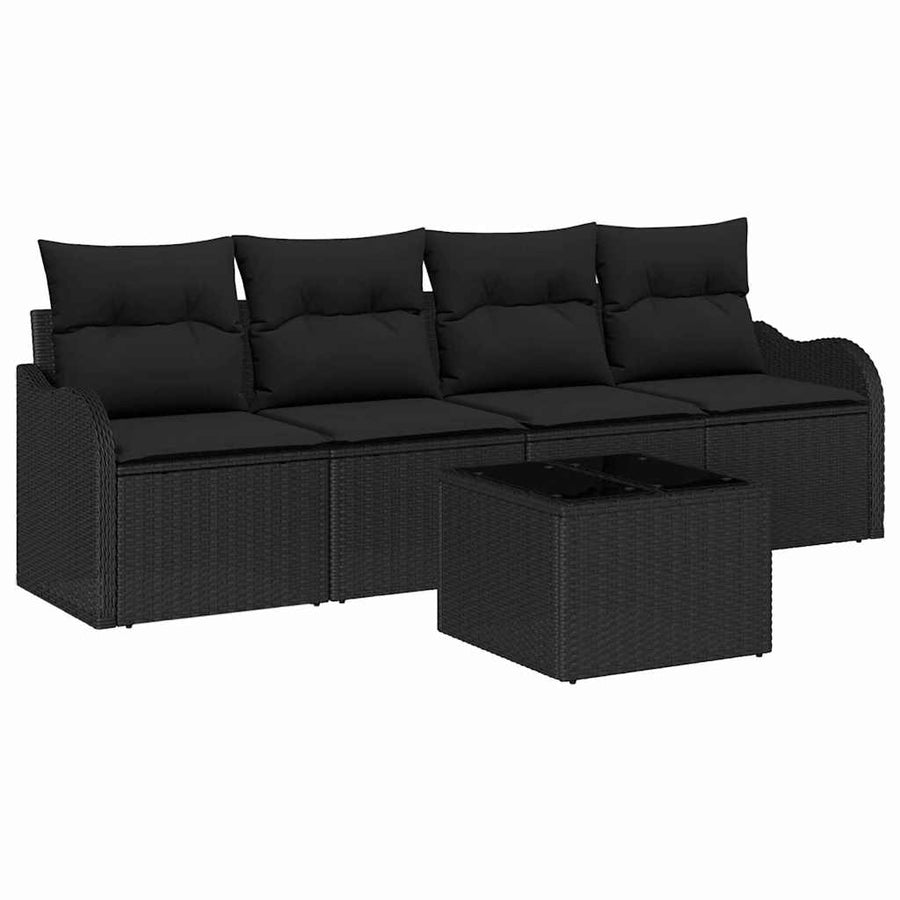 Tuin Sofa Set met opslag met kussen 5 pcs Zwart poly rattan
