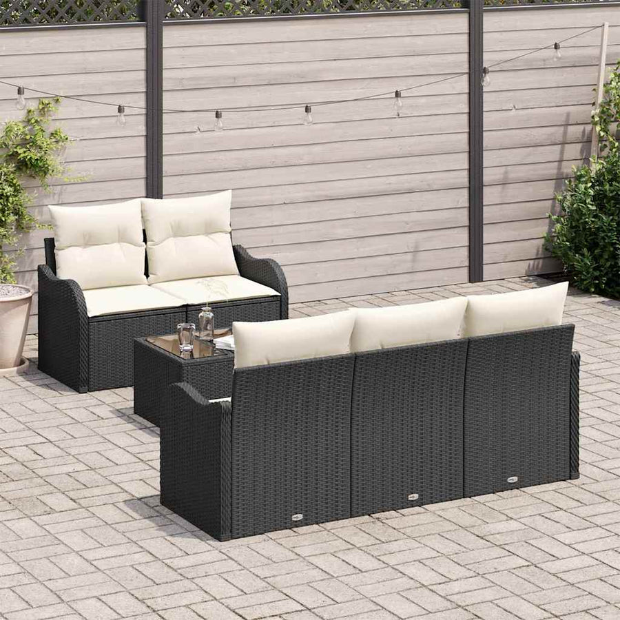 Tuin Sofa Set 6 pcs Zwart en Crème Poly rattan, staal en glas