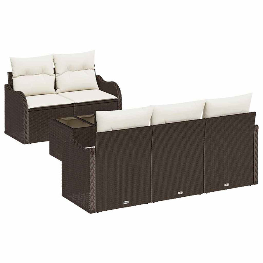 Tuin Sofa Set 6 pcs Bruin en Crème Poly rattan, staal en glas