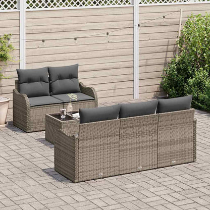 Tuin Sofa Set met kussen 6 pcs Grijs Poly rattan, staal en glas