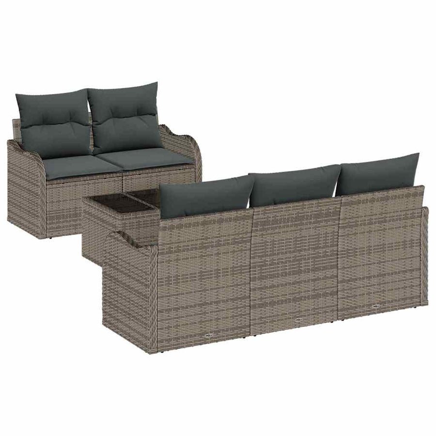 Tuin Sofa Set met kussen 6 pcs Grijs Poly rattan, staal en glas