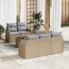 Garden Sofa Set 6 pcs Beige and Grey Poly Rattan, Steel and Glass