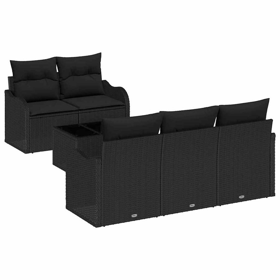 Tuin Sofa Set met kussen 6 pcs Zwart Poly rattan, staal en glas