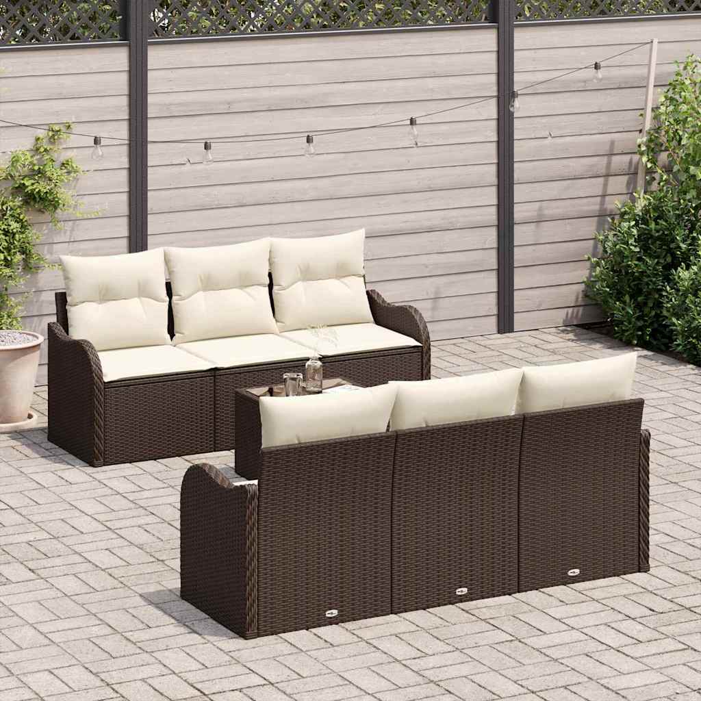 Tuin Sofa Set 7 pcs Bruin en Crème Poly rattan, staal en glas