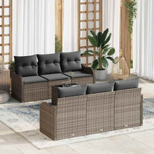 Tuin Sofa Set met kussen 7 pcs Grijs Poly rattan, staal en glas