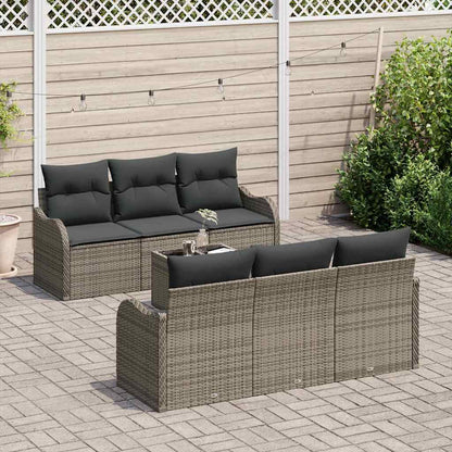 Tuin Sofa Set met kussen 7 pcs Grijs Poly rattan, staal en glas