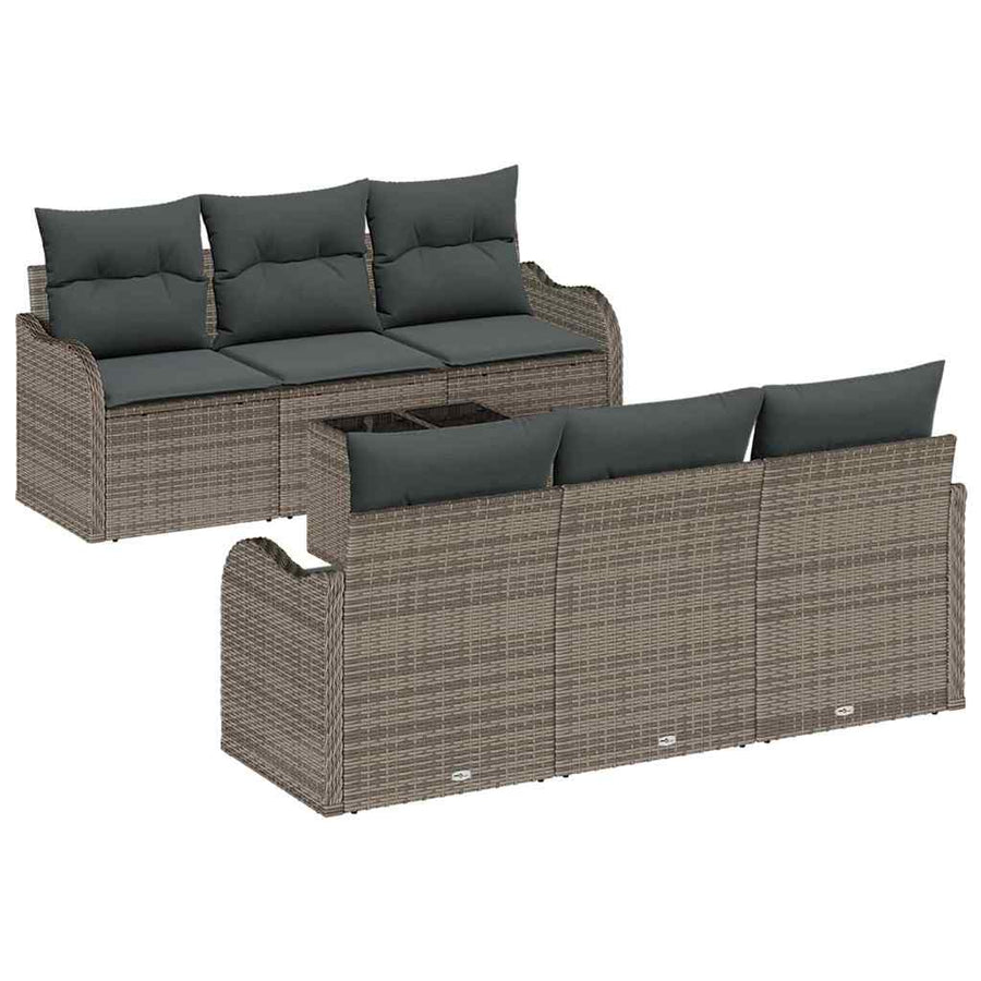 Tuin Sofa Set met kussen 7 pcs Grijs Poly rattan, staal en glas